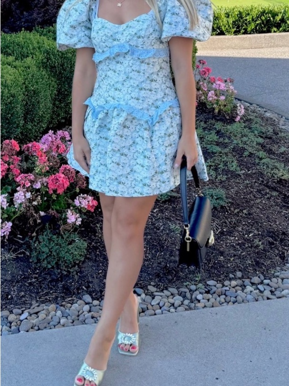 ASOS Light Blue Floral Puff Sleeve Mini Dress